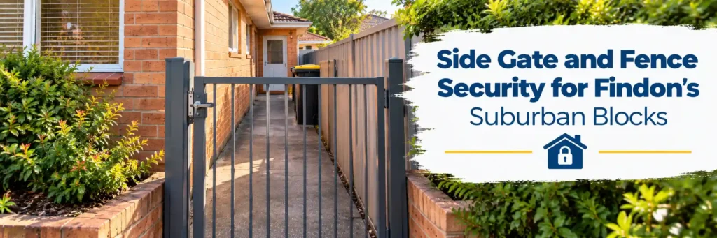 Secure side gate and fenced passage beside a suburban home in Findon